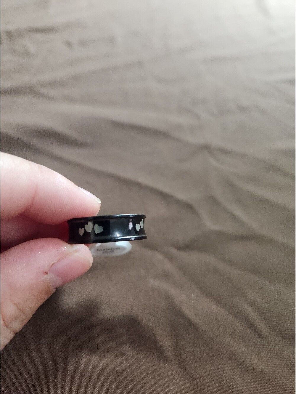 Black Stainless Steel Ring with Heart Design Size 21